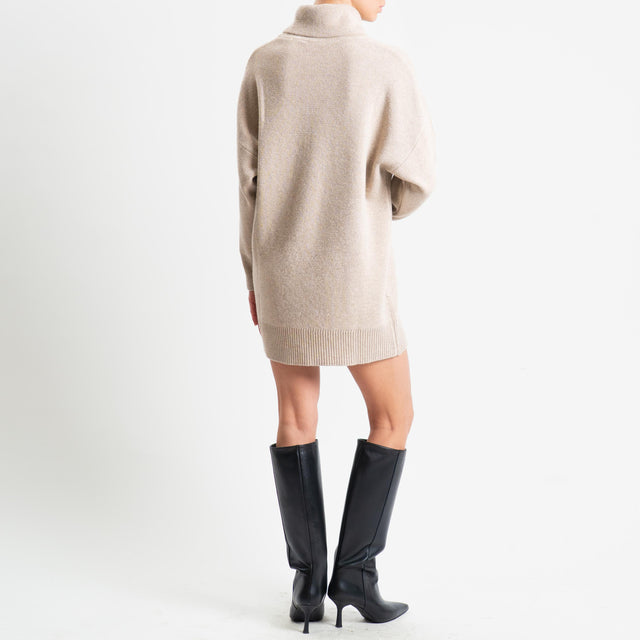 Vicolo-Abito/maxi maglia collo alto - Beige