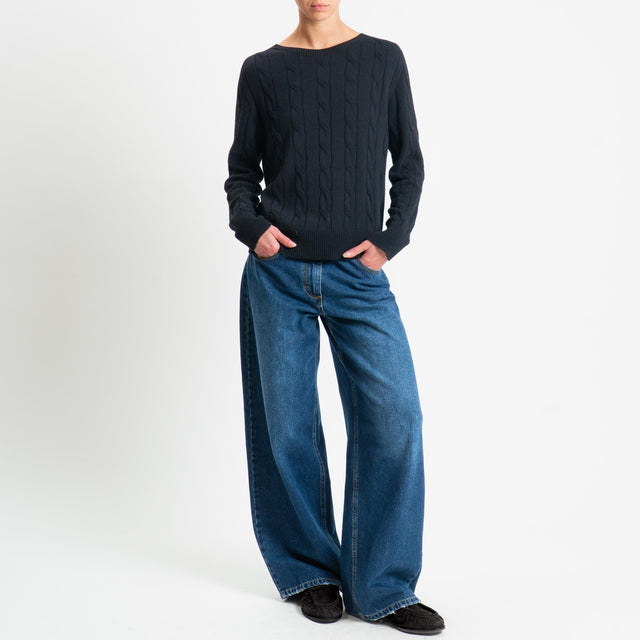 Vicolo-Maglia trecce misto cashmere - nero