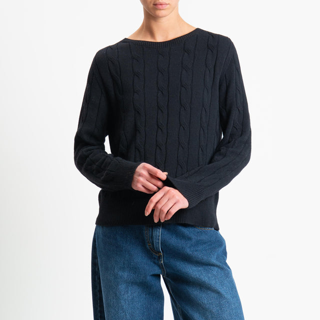 Vicolo-Maglia trecce misto cashmere - nero