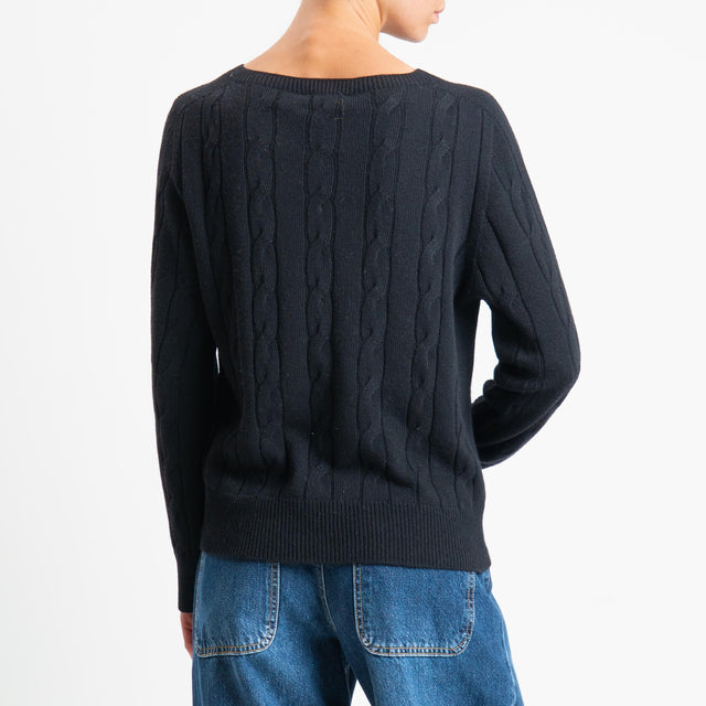 Vicolo-Maglia trecce misto cashmere - nero