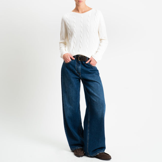 Vicolo-Maglia trecce misto cashmere - latte