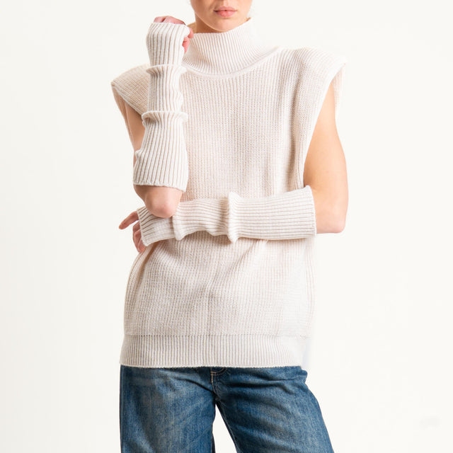 Vicolo-Maglia smanicata misto alpaca con manicotti - burro