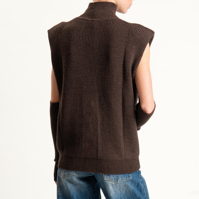 Vicolo-Maglia smanicata misto alpaca con manicotti - moro