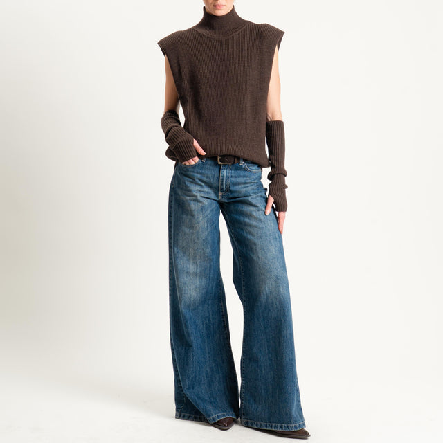 Vicolo-Maglia smanicata misto alpaca con manicotti - moro