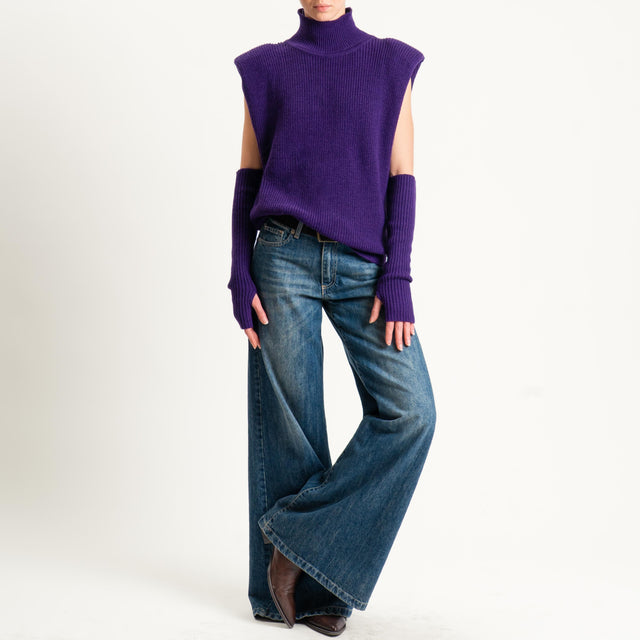 Vicolo-Maglia smanicata misto alpaca con manicotti - viola