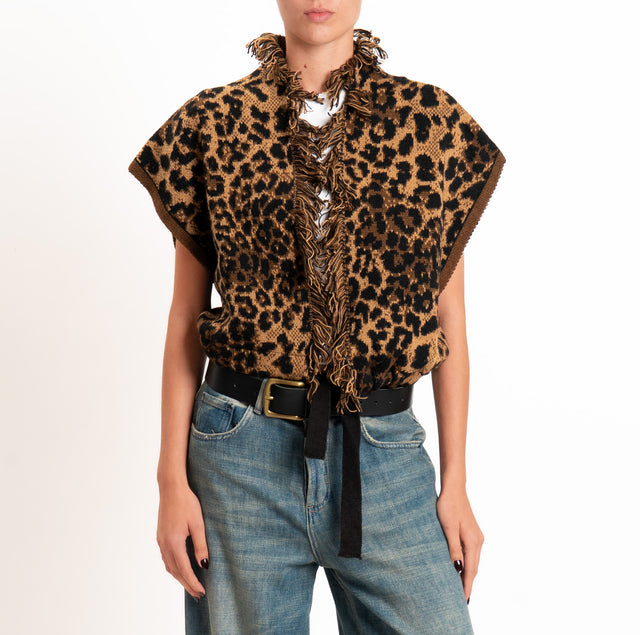 Vicolo-Gilet misto alpaca fantasia animalier - nero/moro