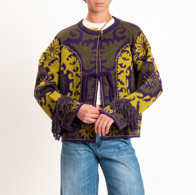 Vicolo-Cardigan jacquard misto alpaca - militare/viola/olio
