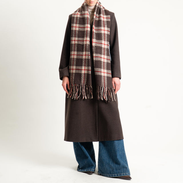 Vicolo-Sciarpa check con frange - moro/sand/rosso