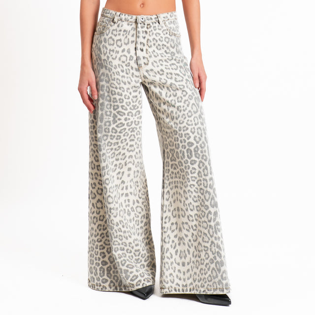 Vicolo-Pantalone wide leg fantasia animalier - burro/nero