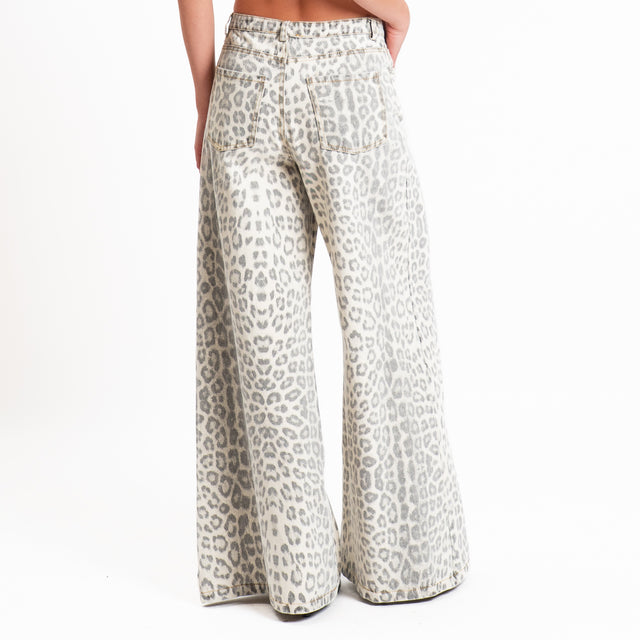 Vicolo-Pantalone wide leg fantasia animalier - burro/nero