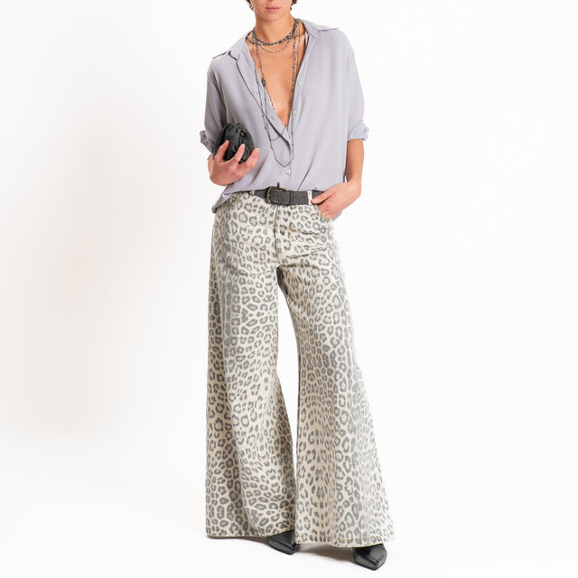 Vicolo-Pantalone wide leg fantasia animalier - burro/nero