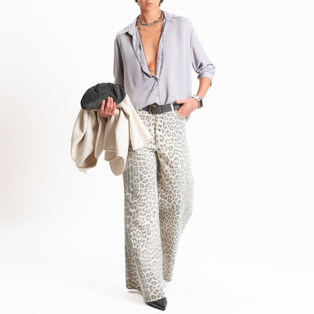 Vicolo-Pantalone wide leg fantasia animalier - burro/nero