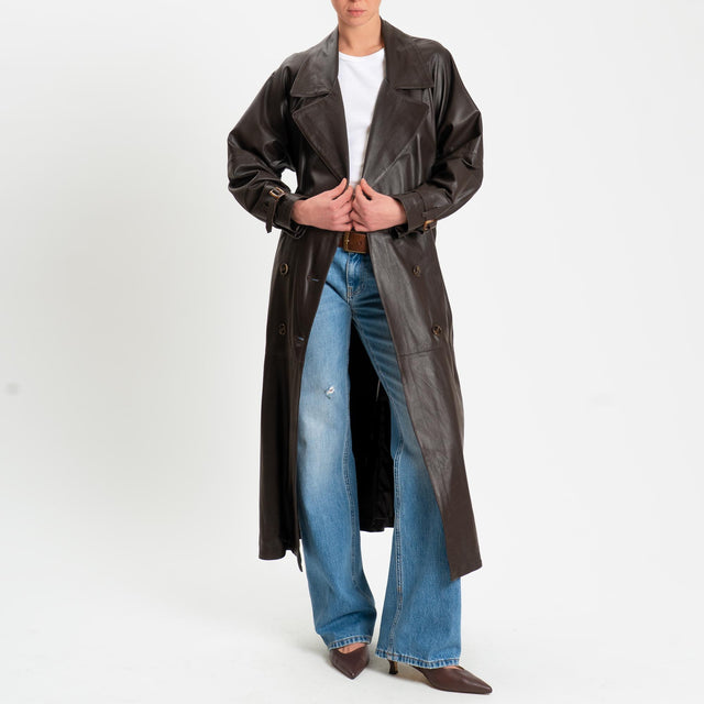 Vicolo-Cappotto 100% genuine leather con spacco dietro - moro