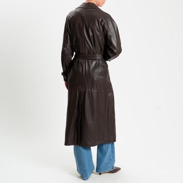 Vicolo-Cappotto 100% genuine leather con spacco dietro - moro