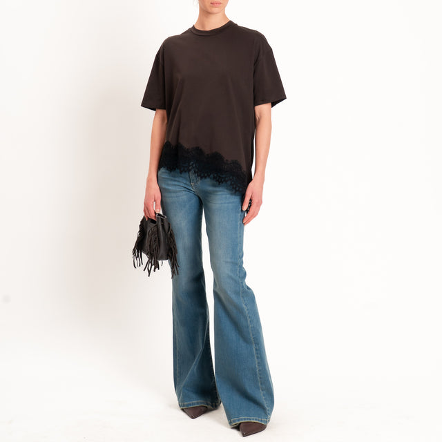 Vicolo-T-shirt asimmetrica con pizzo - moro