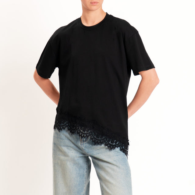 Vicolo-T-shirt asimmetrica con pizzo - nero