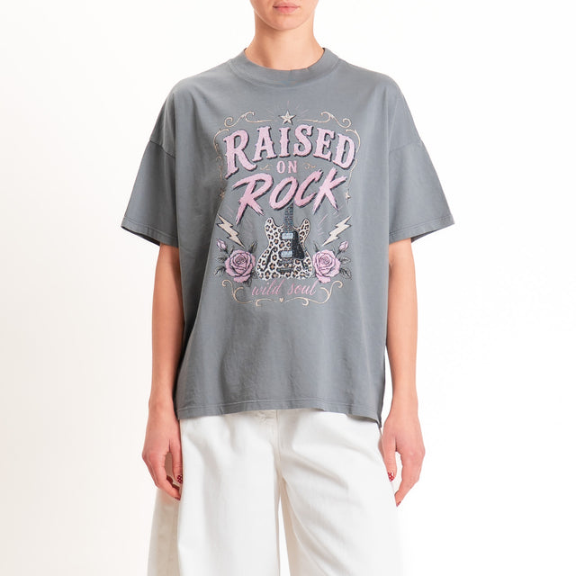 Vicolo-T-shirt stampa "RAISED ON ROCK" - grigio fumo