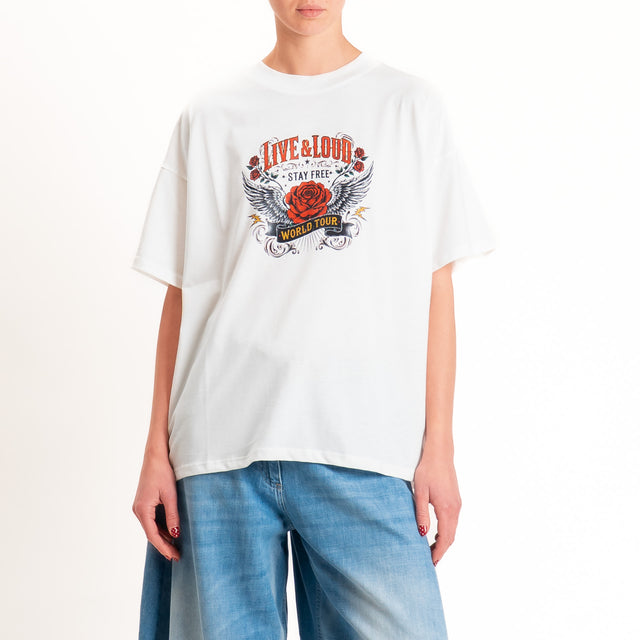 Vicolo-T-shirt stampa "LIVE & LOUD" - bianco