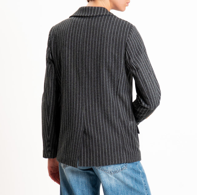 Vicolo-Giacca gessata con patch - nero