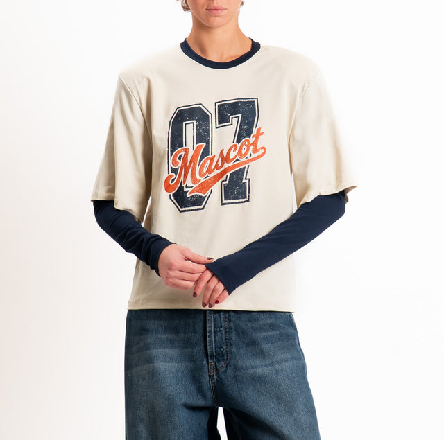 Vicolo-T-shirt stampa "MASCOT" con spalline - burro/blu