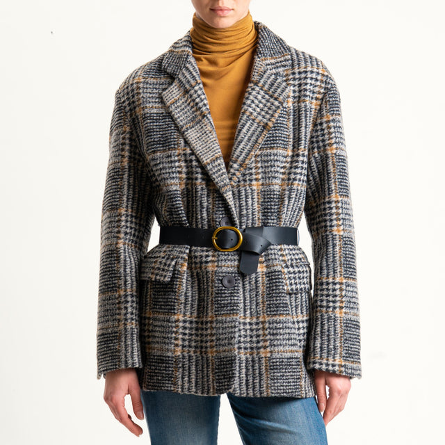 Vicolo-Giacca misto lana con cintura - nero/latte/cuoio