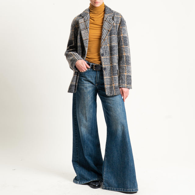 Vicolo-Giacca misto lana con cintura - nero/latte/cuoio