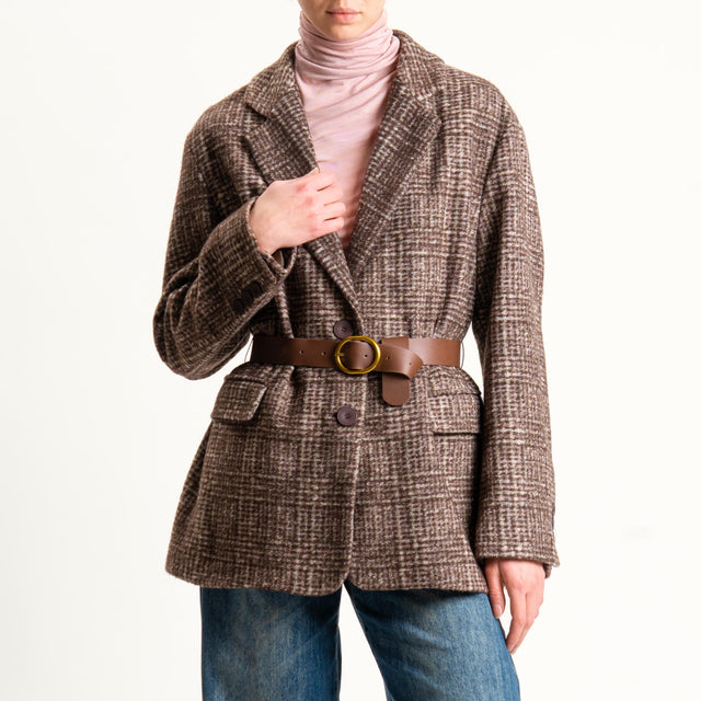 Vicolo-Giacca misto lana con cintura - moro/latte