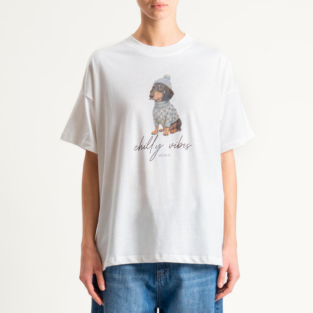 Vicolo-T-shirt stampa DOG "CHILLY VIBES" - Bianco