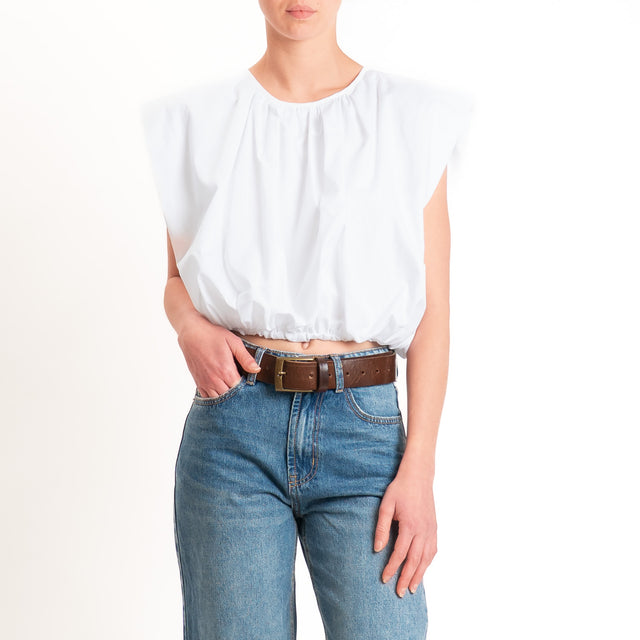 Vicolo-Blusa smanicata elastico in vita - bianco
