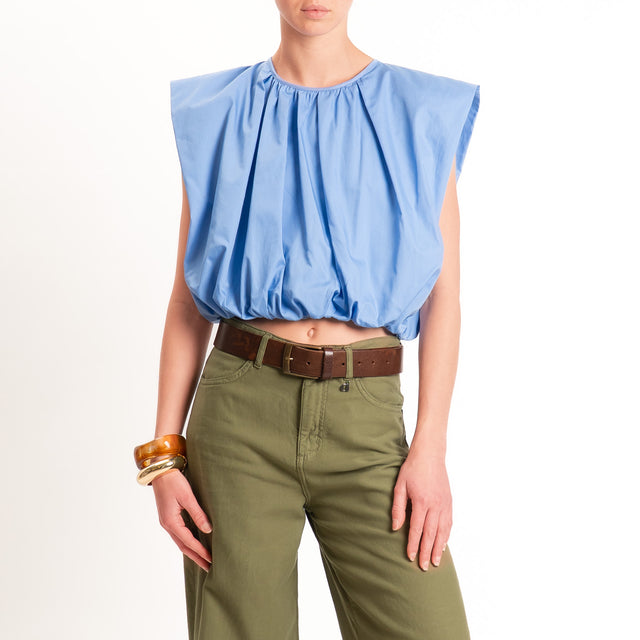 Vicolo-Blusa smanicata elastico in vita - sky