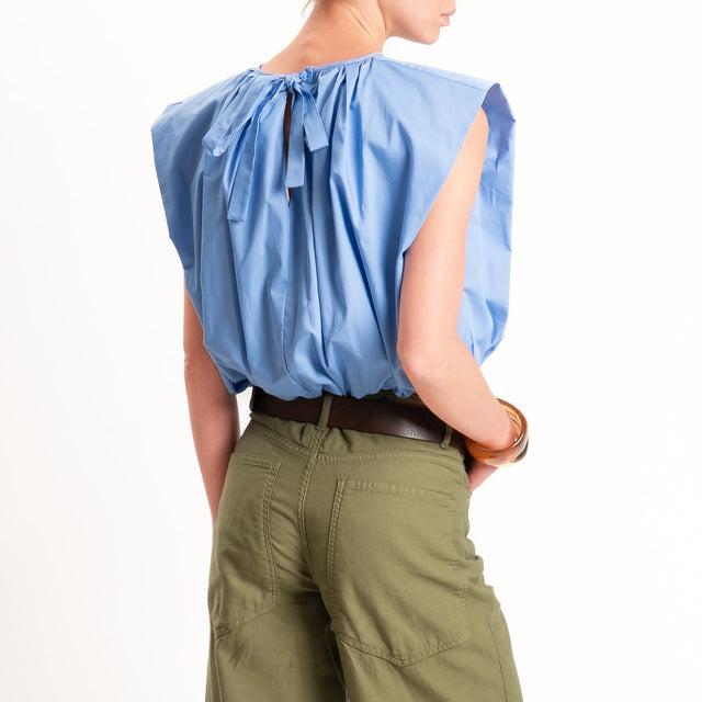 Vicolo-Blusa smanicata elastico in vita - sky