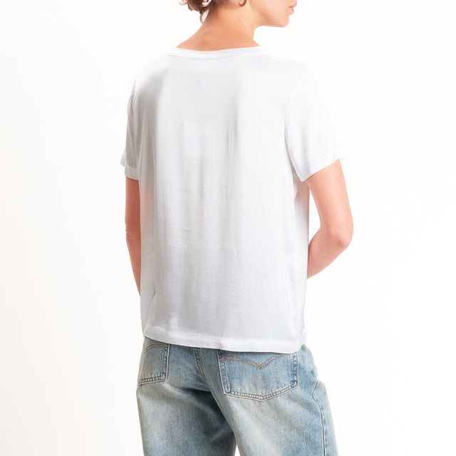 Vicolo-Blusa satin elasticizzata mezza manica - bianco