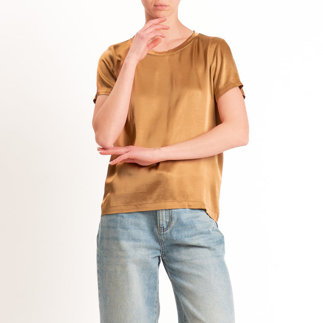 Vicolo-Blusa satin elasticizzata mezza manica - biscotto