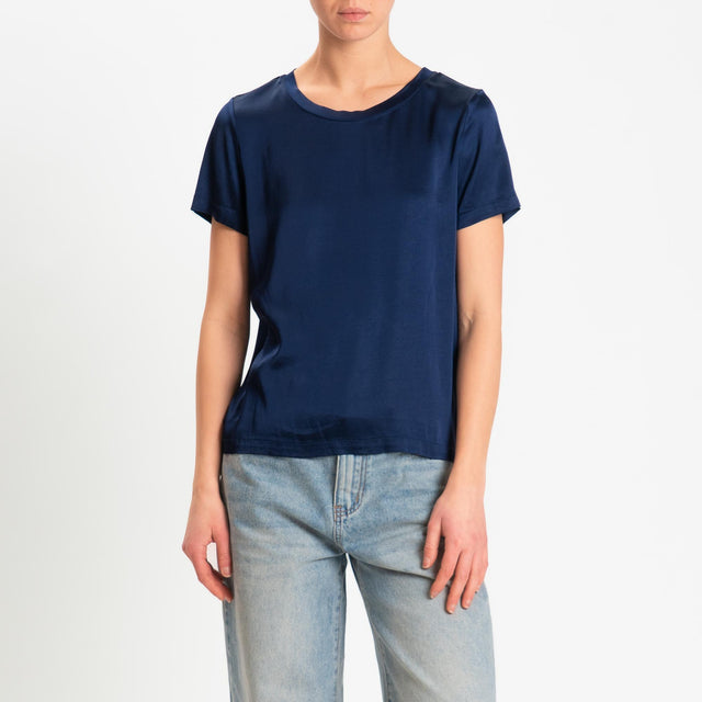 Vicolo-Blusa satin elasticizzata mezza manica - blu