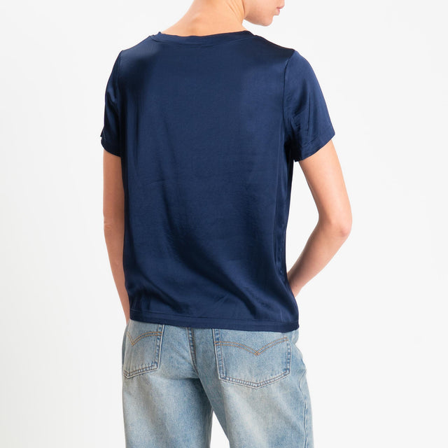 Vicolo-Blusa satin elasticizzata mezza manica - blu