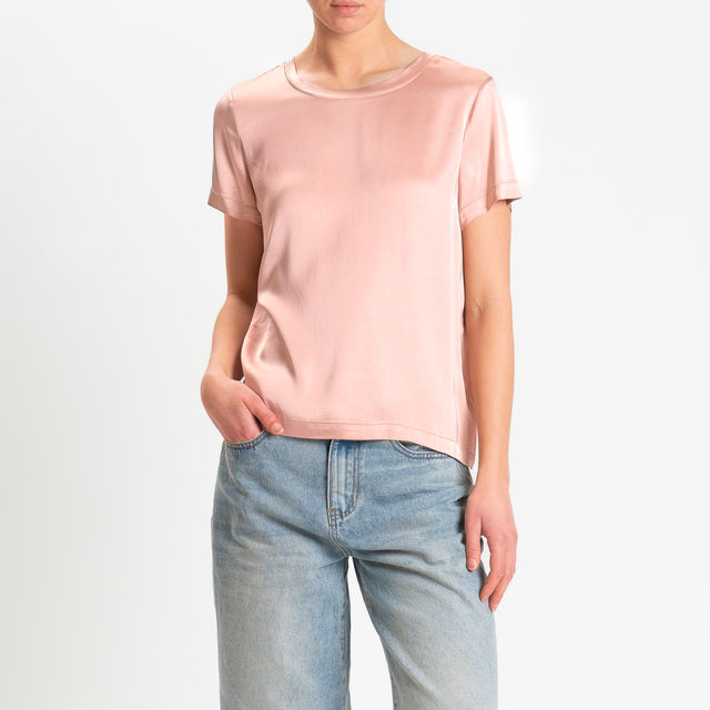 Vicolo-Blusa satin elasticizzata mezza manica - rosa
