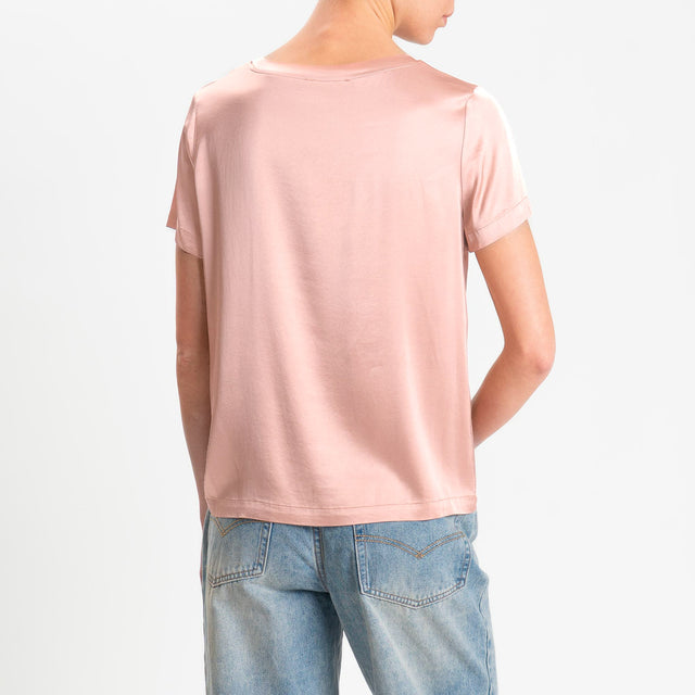 Vicolo-Blusa satin elasticizzata mezza manica - rosa
