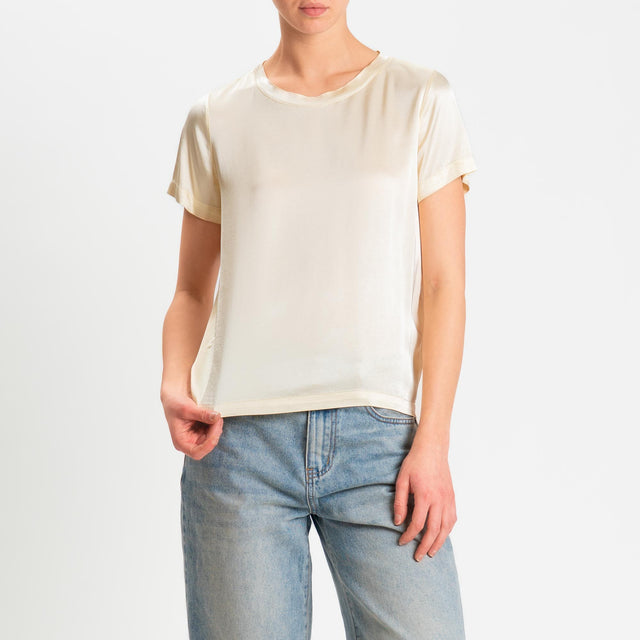 Vicolo-Blusa satin elasticizzata mezza manica - burro