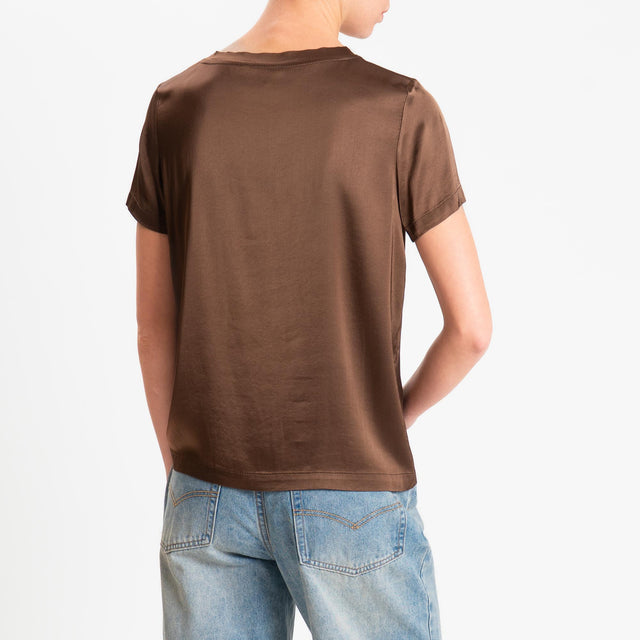 Vicolo-Blusa satin elasticizzata mezza manica - cacao