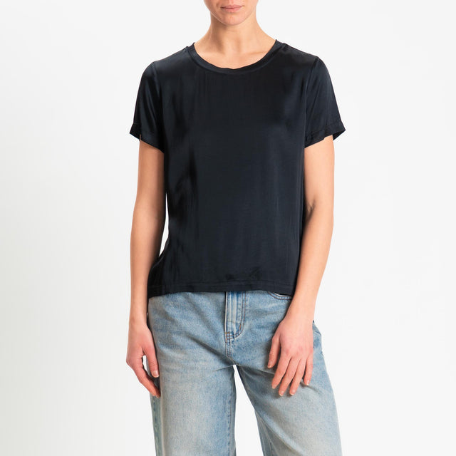 Vicolo-Blusa satin elasticizzata mezza manica - nero