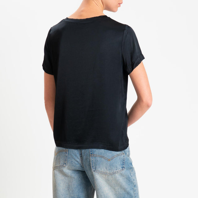 Vicolo-Blusa satin elasticizzata mezza manica - nero