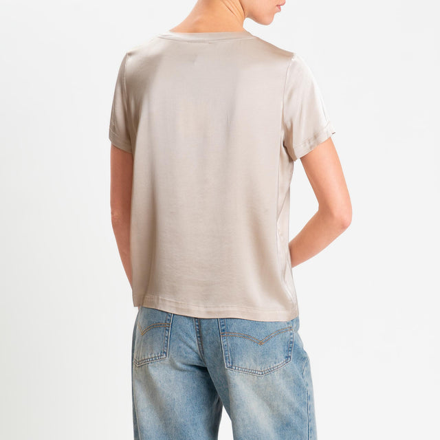 Vicolo-Blusa satin elasticizzata mezza manica - sand