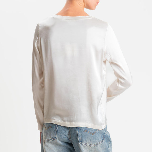Vicolo-Blusa satin elasticizzato manica lunga - burro