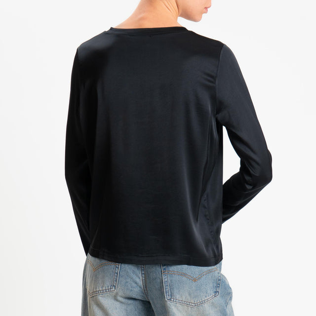 Vicolo-Blusa satin elasticizzato manica lunga - nero