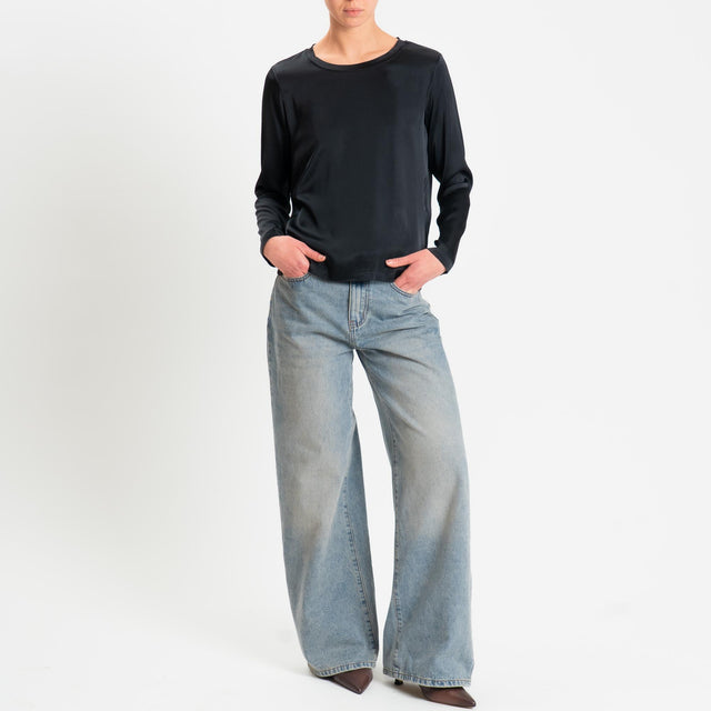 Vicolo-Blusa satin elasticizzato manica lunga - nero