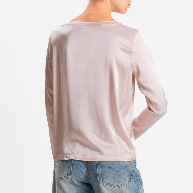 Vicolo-Blusa satin elasticizzato manica lunga - rosa