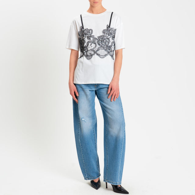 Vicolo-T-shirt + top in pizzo - bianco/nero