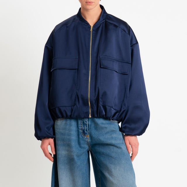 Vicolo-Bomber in satin con tasche - Blu