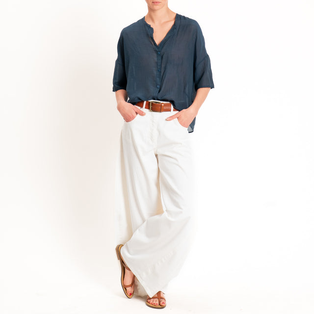 Vicolo-Camicia mussola collo coreana - blu