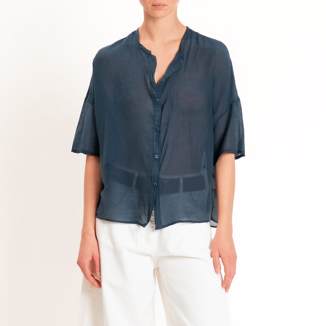 Vicolo-Camicia mussola collo coreana - blu